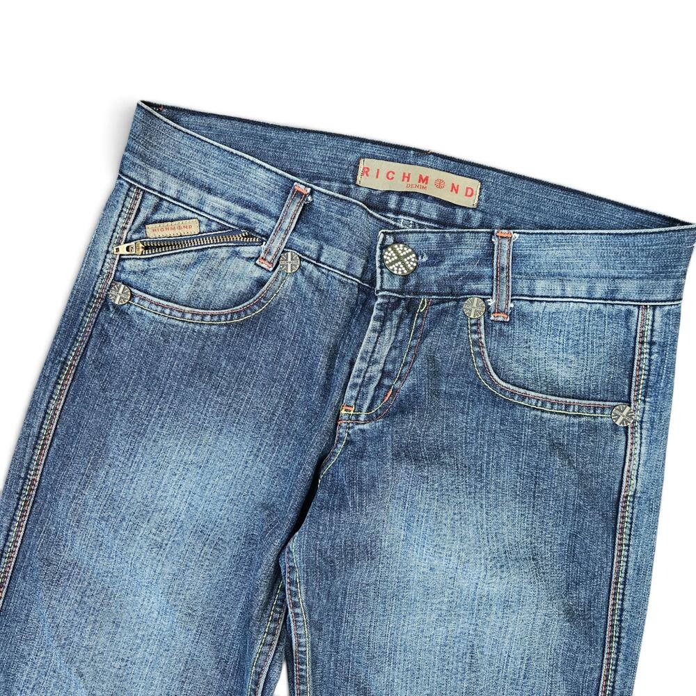 Y2k Richmond Jeans Union Jack Rhinestone Low-Rise - Size 28 - Picture 3 of 8